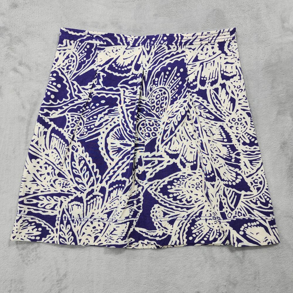 LOFT Skirt Womens 8 Blue Floral Pleated A-Line Linen Blend Zip Casual Preppy